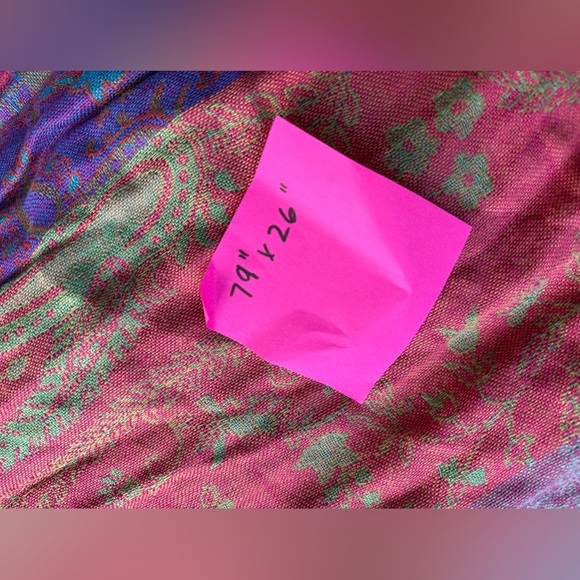 VTG Neck Scarf Made In India Boho Hippie Multi Color Pink Purple Green Fringe - Picture 6 of 6